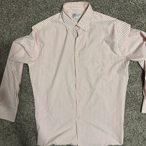 Peter Millar Men's Pink and White Striped Dress Shirt